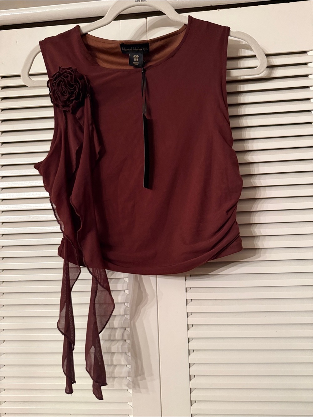 House of Harlow 1960 Burgundy Sleeveless Rose-Accent Tank